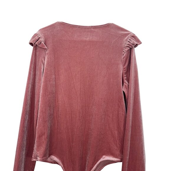 Celebrity Pink XL Rose Pink Velvet Long Sleeve Bodysuit Ruffle Shoulder Detail - Picture 11 of 15